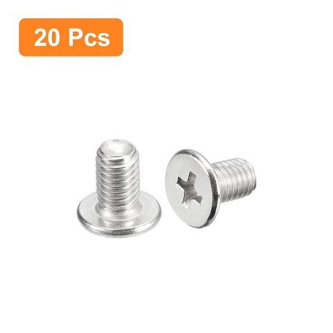 Top Shelf 304 Stainless Steel M5 0.8 X 8 Mm Flat Round Head Phillips Drive Machine Screws 20 Pack on display.