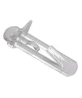 Transparent self-locking plastic shelf pin, part of twenty piece set self locking plastic shelf pins and clips for four point nine millimeter hole size and three fourth inch thick shelves fits kitchen cabinets and book shelves easy to install.