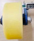 Rock Solid Heavy Duty 8 And 12 Inch Nylon Swivel Caster measuring wheel size with yellow nylon wheel and blue casing.