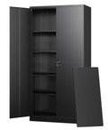 Built Tough Heavy Duty Metal Garage Storage Cabinet With Locking Doors And Adjustable Shelves, Rugged Steel Tool Cabinet For Home, Office, And Workshop, Moisture Resistant, 72 Inch Tall, Black, open front view