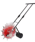 Durable Metal Precision Garden Seeder With Clear Seed Storage Box, six seed openings, hand-push design, for precise seeding.