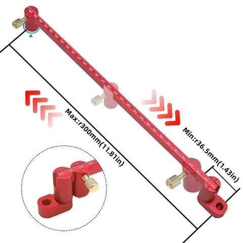 Kickass Shop Tested 300Mm Woodworking Compass Tool crafted from heavy duty aluminum alloy showing measurements for circle marking.