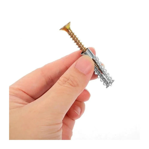 Heavy Duty Hollow Wall Anchor Kit Rock Solid Expansion Bolts For Drywall And Plaster, hand holding anchor with screw.