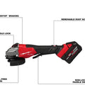 Heavy Duty Brushless Power Angle Grinder Kit For Four To Six Inch Discs Delivers Snappy Nine Thousand Rpm with ergonomic grip.