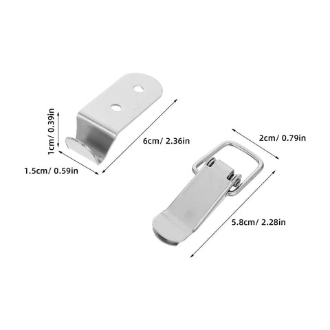 Heavy Duty Four Pack Stainless Steel Spring Loaded Toggle Catches With Flat Mouth Design For Secure Toolbox Latches And Cabinet Locks That Hold Tight All Day Long dimensions illustration.