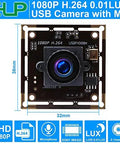 Low Light USB Camera With Built In Microphone, 2MP 1080P HD Web Cam, Sony IMX322 Sensor, 0.01 Lux, 2.1mm Wide Angle Lens, H264 MJPEG