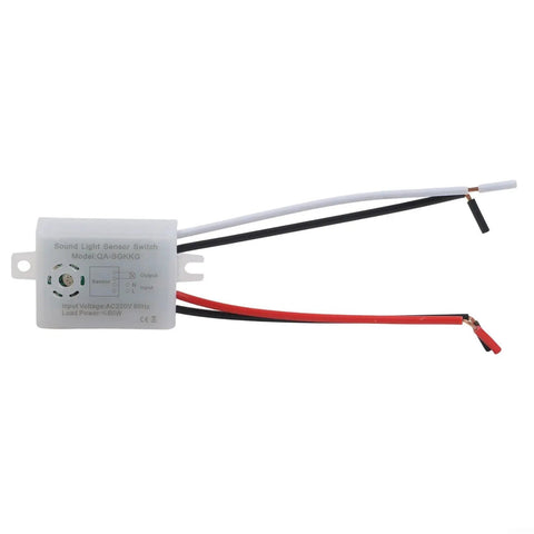 Motion And Sound Activated 220V Light Sensor Switch Auto On Off showing wiring and sensor details.