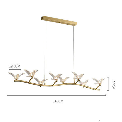 Badass Brass Bird Pendant Light Slick Modern Ceiling Fixture With Ultra Smooth Lighting And Zero Glare For Restaurants Bedrooms Offices And Hotel Hallways Game Changing Room Decor, 143cm long with decorative birds.