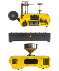 No Sweat 3D Printer Filament Extruder And Recycler With Smooth Auto Coil Winding And Precise Temperature Control For Knockout Filament Output At 500 G Per Hour showing front and top views of the machine.