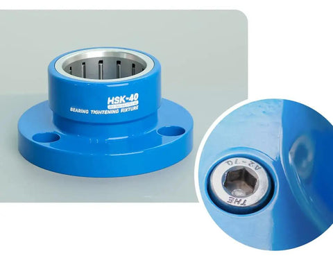 Heavy Duty HSK40 Tightening Fixture With Roller Needle Bearing For Dead Nuts Clamping And Zero Play Grip, blue finish.