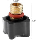 Top Tier 5 Pack Set Of TIG Welding Short Back Caps Designed For WP-9 20 25 Torches To Keep Your Gear Running Smooth And Last Longer With Zero Fuss close-up of black cap with gold threaded insert and red O-ring.