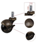 Antique Brass Ball Caster Wheels For Furniture Replacement Parts Two Inch Swivel Castors With Shock Absorbing Bearings image showing an 11mm stem and 20mm height.