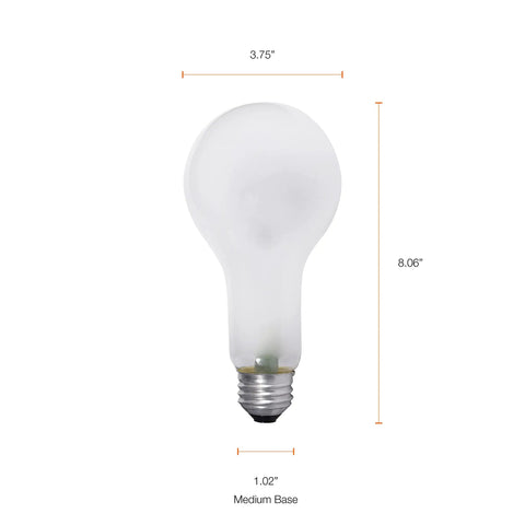 Beefy 300W PS30 Incandescent Light Bulb single bulb with dimensions, frosted warm white for E26 medium base, for garages and barns.