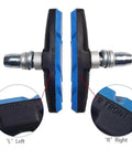 Dual Pack 4 Pcs V-Brake Pads 70mm Blue For MTB Mountain Bikes shown in left and right orientation with close-up details