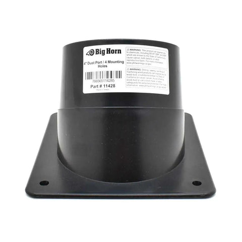 Heavy Duty 4 Inch Abs Dust Port Connector For Band Saw And Jointer With Four Pre Drilled Mounting Holes, black plastic design.