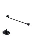 Hook and Eye Latch for Gate Cabin Cabinet Door Window with Mounting Screws in black metal, showing latch and strike plate.
