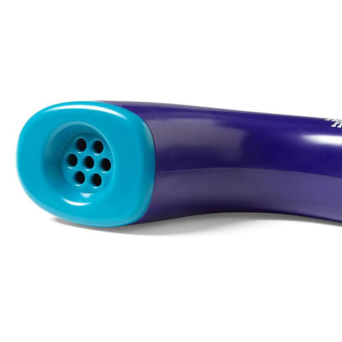 Close-up of blue and purple Phoneme Phone Reading Tool for Kids With Speech Therapy Fun Hands On Playset for Phonemic Awareness.