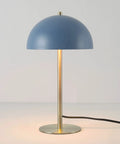 Blue Desk Lamp With Brass Accents, 15 Inch Modern Mushroom Shade, In Line On Off Rocker Switch, LED Bulb Compatible, perfect for home office