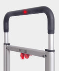 Straight Up Heavy Duty Metal Platform Cart With Four Cushioned Wheels Folding Utility Dolly handle and release mechanism close-up