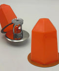 Orange Fire Sprinkler Paint Covers 30 Pack Ceiling Guard Caps Snaps Right On Pro Heavy Grip showing PVC caps over sprinkler heads.