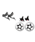 Ride Ready Road Bike Shifter Pair With Slick Shifting 2x11 Speed Mechanical Levers and two 160mm disc brake rotors.