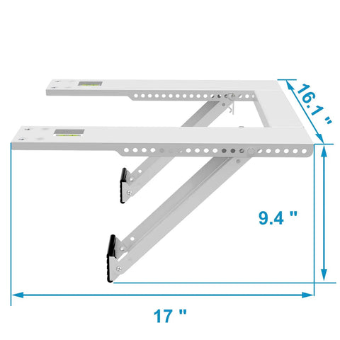 Beefy Heavy Duty Window Air Conditioner Bracket With Dual Arms Up To 180 Lbs For 12000-24000 BTU Units, side view with dimensions