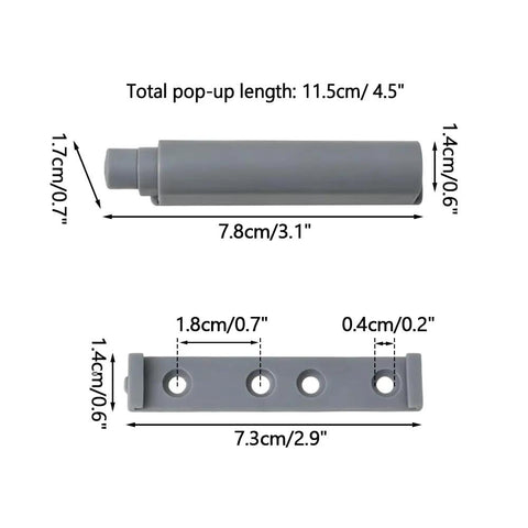 Diagram of Magnetic Push Latches Cabinet Door Catch System 10 Pack for cupboard kitchen furniture with measurements in cm and inches