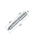 Heavy Duty M8 Double Head Hanger Bolts, 2 Inch Zinc Plated Lag Screws with measurements displayed, ideal for sturdy furniture leg mounting.