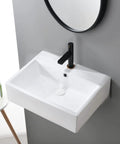Rectangular Wall Mount Vessel Sink for Bathroom 21x16 White Porcelain Ceramic Above Counter Vanity Lavatory Basin With Single Faucet Hole