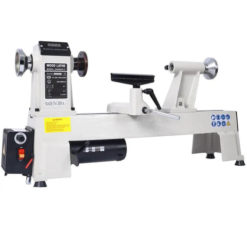 Top Shelf Benchtop Wood Lathe Machine Packing A Beefy 3/4 Horsepower Motor With Sweet 650 To 3800 RPM Adjustments, Generous 12 Inch Swings And Roomy 18 Inch Reach For Serious Woodturners, side view of machine.