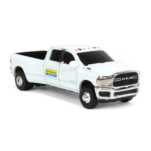 New Holland Ram 3500 Big Horn Dealership Diecast Pickup Truck 1 By 64 Scale With Chrome Grille And Bumpers, Black Bed Liner