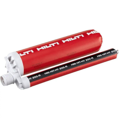 HY 200-R Injectable Mortar Two-Pack in red cartridge for fast-setting concrete and masonry repairs, structural bonding and sealing.