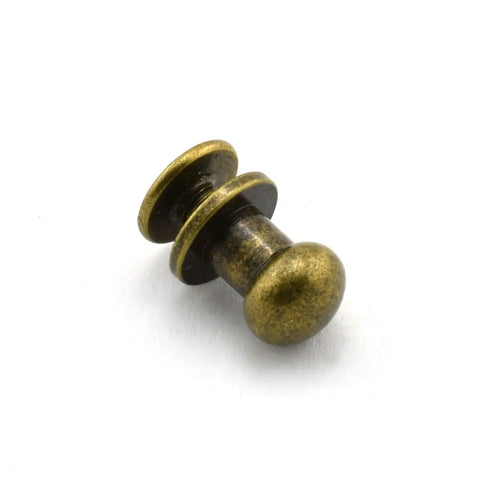 30 Pack Brass Head Chicago Screws With Nickel Plating, Rock Solid Slotted Round Head Binding Posts, Rust Free Blind Fasteners And Nail Rivets For Leathercraft, Tool Repair, And Savage Project Builds - detailed view of a brass head screw.