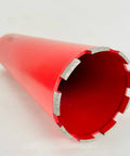 Red 4.5-inch diamond wet core drill bit with segmented diamond edge, front view