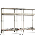 Portable Closet Wardrobe With Grey Non Woven Cover Kick The Clutter Down The Road And Keep Your Threads Securely Tucked Away In This Smart Bedroom Organizer With Three Hanging Rods And Generous Shelving Units, showing steel tubing frame with dimensions 205CM x 170CM x 45CM.