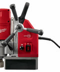 Top Tier Certified Refurbished Magnetic Drill Press Kit Built Different With A Rock Solid Kinematic Base and One Five Eighth Inch Bit Capacity For Crushing Thick Steel Plates Like Paper Smooth Operator Tool Set close up of drill press with controls and magnetic base