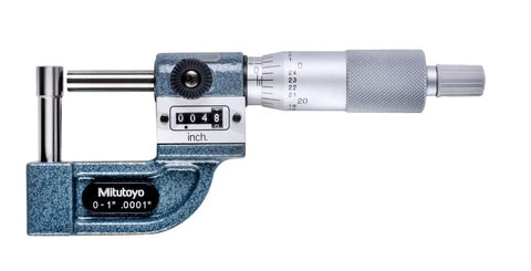 Tube Micrometer With Ratchet Stop For Consistent Wall Thickness Checks On Tubing, 0-1 Inch Range, 0.0001 Inch Resolution, Cylindrical Anvil, Carbide Tipped Spherical Flat And Spherical Faces, Digit Counter, 210g, side view