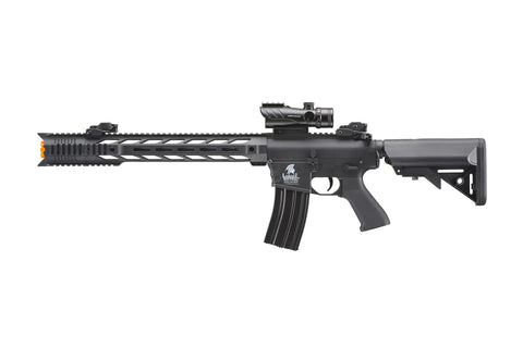Gen 2 M4 SPR Interceptor Polymer Airsoft AEG with enclosed red dot sight and top optic rail, nylon reinforced body, metal gears.