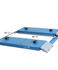 Shop Beast Commercial Scissors Lift, 9000 Lb Auto Garage Hoist, Air Powered Floor Jack, adjustable width blue platform with rubber pads.