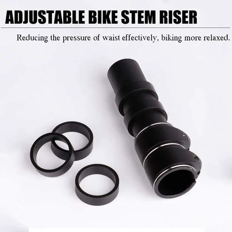Super Adjustable Bike Stem Riser Extender with gaskets, aluminum alloy, fits 28.6mm one and one eighth inch handlebars.