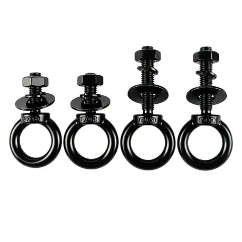 Beefy Four Piece Heavy Duty Lifting Ring Eye Bolt Kit In Stainless Steel 304 With Nuts Washers And Spring Washers M12 By 50mm Threads Half Inch By Two Inch Size Easy Install For Hoisting And Rigging, black ring bolts