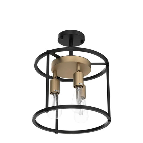 Dope Industrial Semi Flush Mount 3 Light Ceiling Fixture In Vintage Black With Adjustable Sockets And Rustic Metal Cage Shade