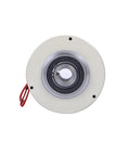 Front view of magnetic powder brake PB-B3-1.2 with metal housing and red electrical leads.