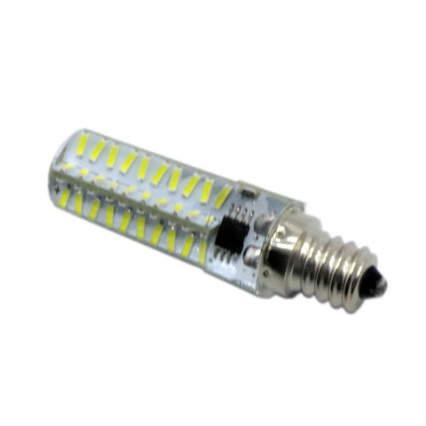 LED light bulb with metal screw base and multiple yellow diodes on cylinder surface