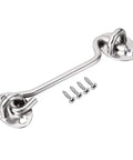 Heavy Duty Tough As Nails Stainless Steel Gate Hook Latch And Window Catch For Cabin Swing Doors Featuring Brushed Finish and Included Mounting Screws.