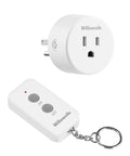 Plug In Remote Outlet Switch Wireless Control For Lamps And Lights No Wiring Needed Remote On Off Plug Programmable 100 Ft RF Range 15 Amp 1875 Watt Battery Included FCC Listed with remote control and outlet.