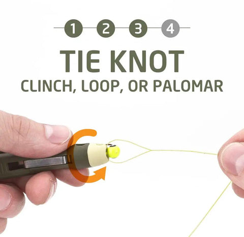 Using Fishing Knot Tying Tool With Line Threader And Eyelet Grip Jig Head And Hook Clipper Four Step No Fuss Grip Glide Tie Clip System