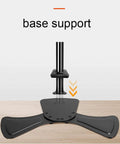 Base support of Hella Sturdy Universal Television Stand Featuring Slick Rolling Wheels Adjustable Height Base for stability.