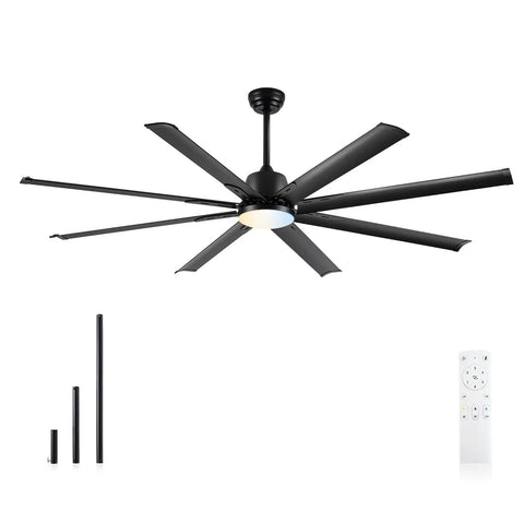72 Inch Industrial Ceiling Fan With Light And Remote For Indoor Outdoor Use 8 Aluminum Blades 6 Speed Quiet DC Motor
