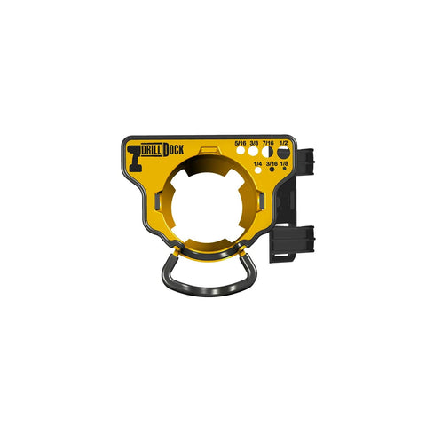 Grab And Go Drill Dock Organizer For Cordless Drills And Drivers With Universal Fit, Fixed Mount Or Side Clip, Yellow Front View